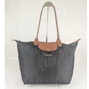L.E Laureen Longchamp Tote Bag Large Black Le Pliage Nylon Foldable Shoulder Bag